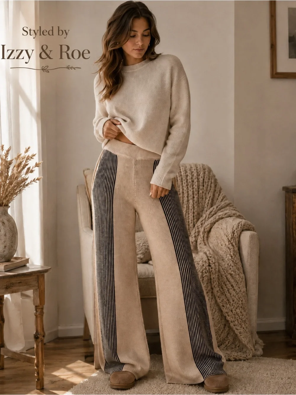 Heyson 100% Cotton Sweater Knit Wide-Leg Pants -Oatmeal🤎